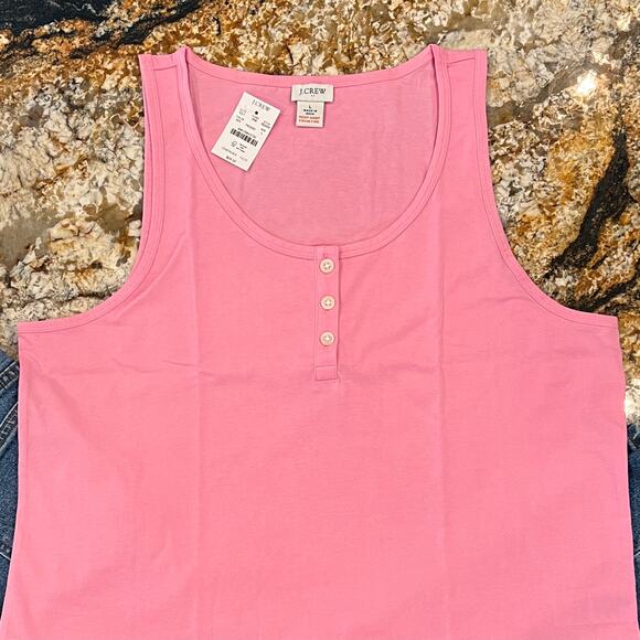 NWT J. Crew Retro Pink Cotton Henley Tank Top - Picture 4 of 8
